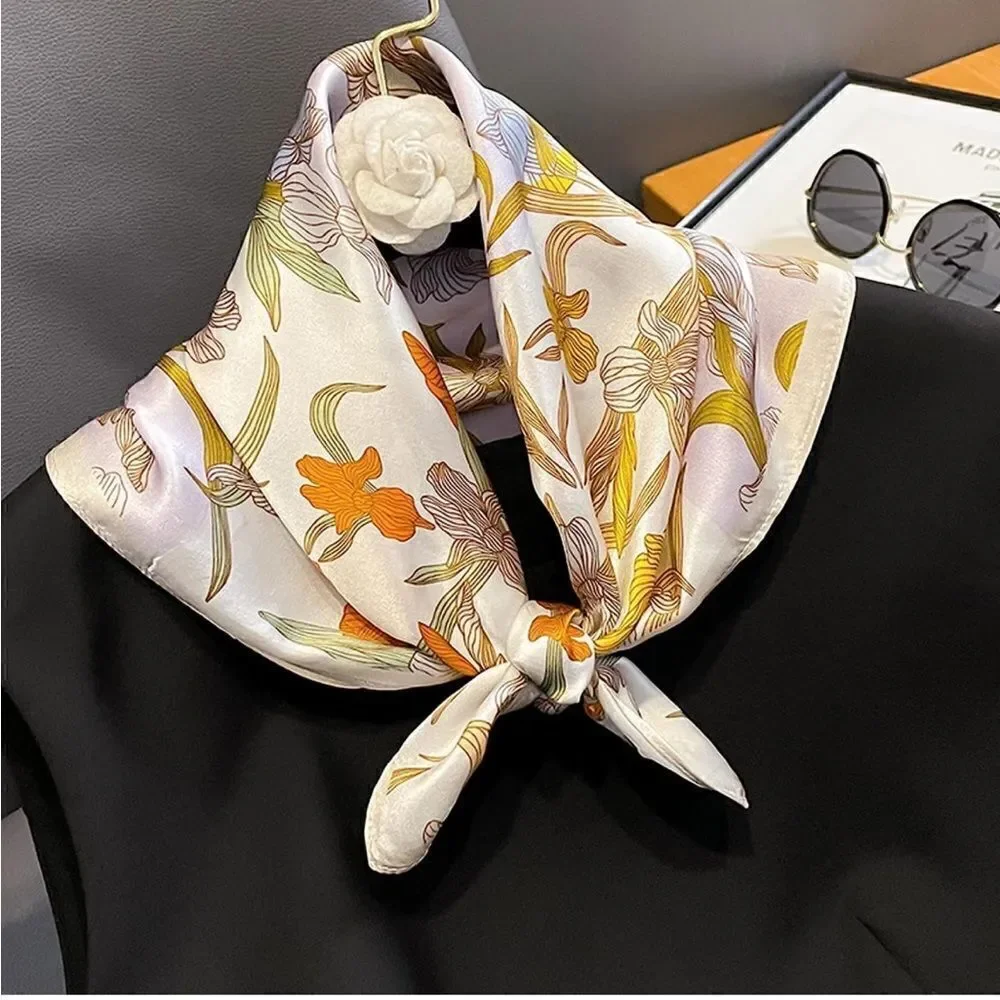 Beige floral Silk Scarf